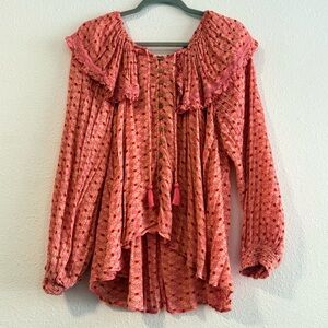 Free People Bohemian Long Sleeve Button Down Blouse Size M